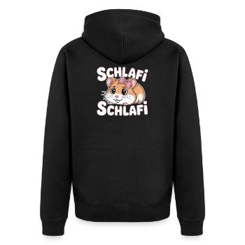 Schlafi Schlafi Hamster Design - Unisex Premium Bio Zip Hoodie - Schwarz - Hinten - Nico (187cm)