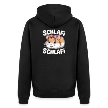 Schlafi Schlafi Hamster Design - Unisex Premium Bio Zip Hoodie - Schwarz - Hinten - Nico (187cm)
