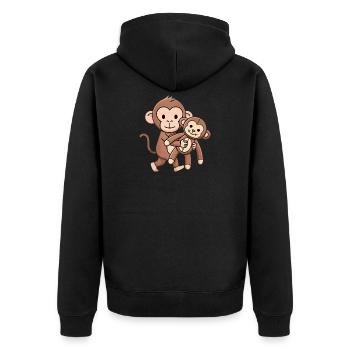 Punch Baby Monkey mit Plüschtier - Unisex Premium Bio Zip Hoodie - Schwarz - Hinten - Nico (187cm)