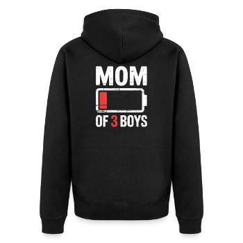 Maman de 3 garçons Batterie faible - Veste à capuche bio Premium Unisexe - noir - Dos - Nico (187cm)