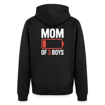 Mutter von 3 Jungen, Batterie leer - Unisex Premium Bio Zip Hoodie - Schwarz - Hinten - Nico (187cm)