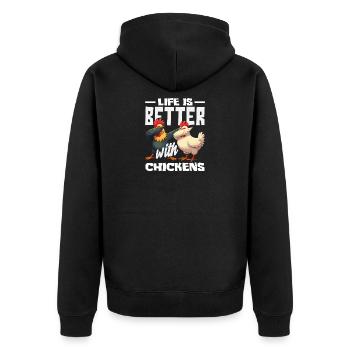 Das Leben ist besser mit Hühnern Dabbing - Unisex Premium Bio Zip Hoodie - Schwarz - Hinten - Nico (187cm)