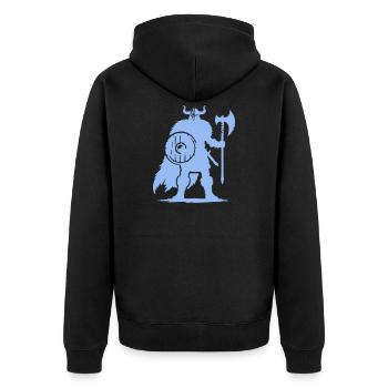 Wikinger Krieger mit Axt und Schild - Unisex Premium Bio Zip Hoodie - Schwarz - Hinten - Nico (187cm)