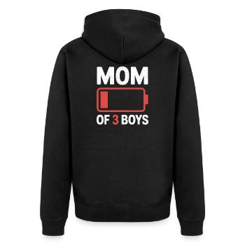 Batterie-Grafik von Mutter von 3 Jungen - Unisex Premium Bio Zip Hoodie - Schwarz - Hinten - Nico (187cm)