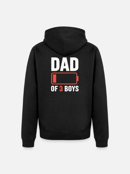 Father of Three Boys Battery Motif - Unisex Premium Organic Zip Hoodie - black