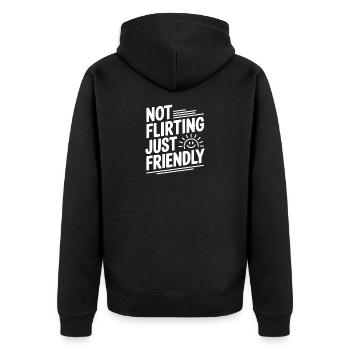 Nicht flirten, sondern freundlich - Unisex Premium Bio Zip Hoodie - Schwarz - Hinten - Nico (187cm)
