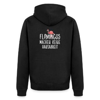 Flamingos Machen Keine Hausarbeit / Flamingo - Unisex Premium Bio Zip Hoodie - Schwarz - Hinten - Nico (187cm)