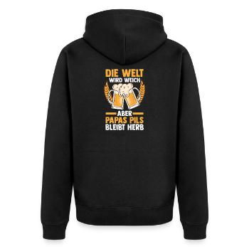Bière, fête des pères, papa, papa - Veste à capuche bio Premium Unisexe - noir - Dos - Nico (187cm)
