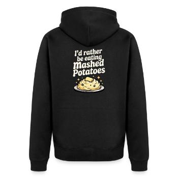 Ich würde lieber Kartoffelpüree essen - Unisex Premium Bio Zip Hoodie - Schwarz - Hinten - Nico (187cm)