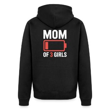 Mama von 3 Mädchen Batterie-Symbol - Unisex Premium Bio Zip Hoodie - Schwarz - Hinten - Nico (187cm)