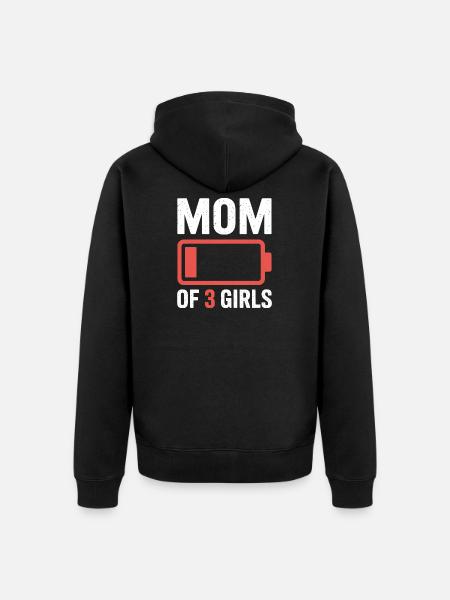 Mama von 3 Mädchen Batterie-Symbol - Unisex Premium Bio Zip Hoodie - Schwarz