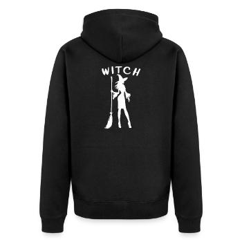 Hexe mit Besen Silhouette Witch - Unisex Premium Bio Zip Hoodie - Schwarz - Hinten - Nico (187cm)