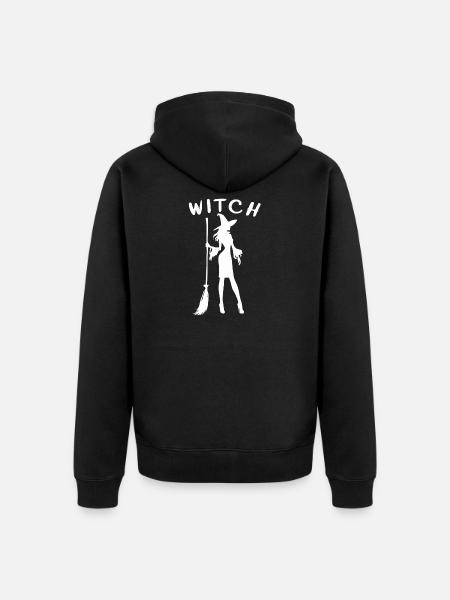 Hexe mit Besen Silhouette Witch - Unisex Premium Bio Zip Hoodie - Schwarz
