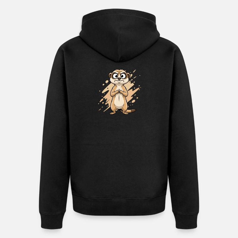 Caricature de Suricate Douteuse - Veste à capuche bio Premium Unisexe - noir