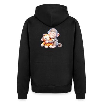 Kuschelaffen umarmen sich - Unisex Premium Bio Zip Hoodie - Schwarz - Hinten - Nico (187cm)
