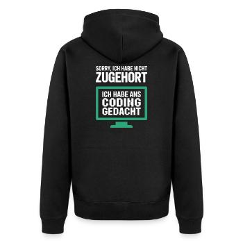 Gedanken statt Gehör am Pixelmonitor - Unisex Premium Bio Zip Hoodie - Schwarz - Hinten - Nico (187cm)