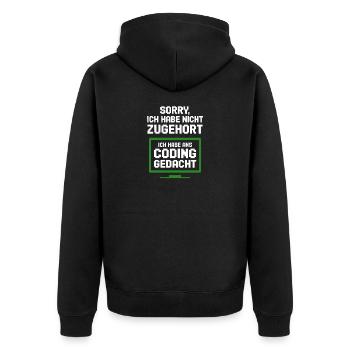 Coding Monitor Tee - Unisex Premium Bio Zip Hoodie - Schwarz - Hinten - Nico (187cm)