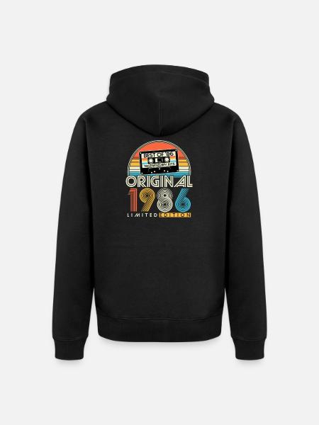 1986 Vintage Vintage Retro Fødselsdagsgave - Premium økologisk unisex-hættejakke - sort