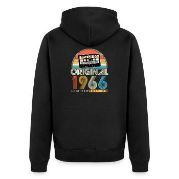  1966 Jahrgang Vintage Retro Geburtstag Geschenk - Unisex Premium Bio Zip Hoodie - Schwarz - Hinten - Nico (187cm)