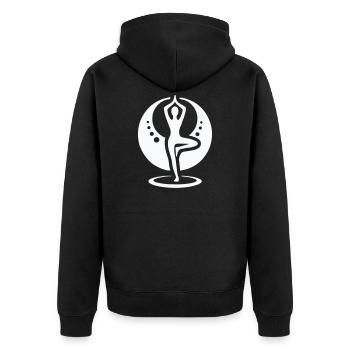 Yoga Silhouette im Mondkreis - Unisex Premium Bio Zip Hoodie - Schwarz - Hinten - Nico (187cm)