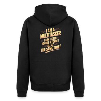 Multitasker Sprüche Sarkasmus Bürohumor Geschenk - Unisex Premium Bio Zip Hoodie - Schwarz - Hinten - Nico (187cm)