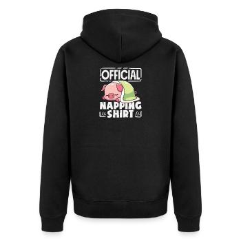 Offizielles Schlafshirt Schlafendes Schwein - Unisex Premium Bio Zip Hoodie - Schwarz - Hinten - Nico (187cm)