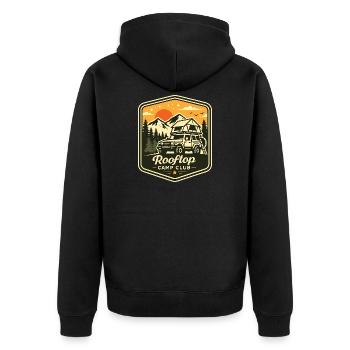 Camping Shirt für Dachzelt Offroad Fans - Unisex Premium Bio Zip Hoodie - Schwarz - Hinten - Nico (187cm)