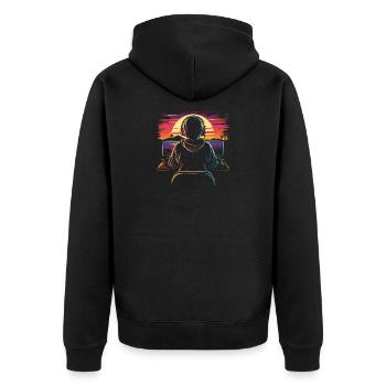 Gamer Synthwave - Unisex Premium Organic Zip Hoodie - black - Back - Nico (187cm)