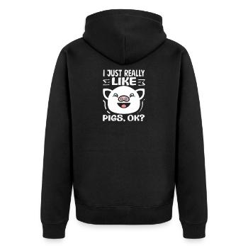I really like pigs OK Cute face - Unisex Premium Organic Zip Hoodie - black - Back - Nico (187cm)