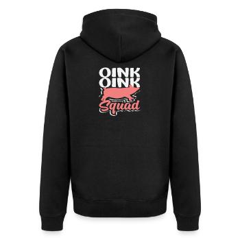 Oink Oink Squad Schwein Silhouette Team Crew - Unisex Premium Bio Zip Hoodie - Schwarz - Hinten - Nico (187cm)