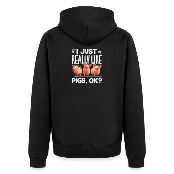 Ich mag Schweine wirklich OK Drei Ferkel - Unisex Premium Bio Zip Hoodie - Schwarz - Hinten - Nico (187cm)