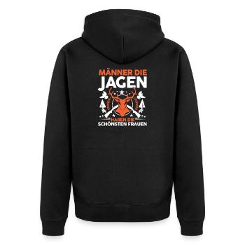 Jagd Jagen Waidmann Jäger - Unisex Premium Bio Zip Hoodie - Schwarz - Hinten - Nico (187cm)