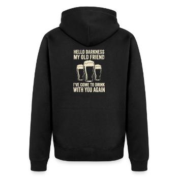 Hello Darkness My Old Friend Trinkt Stout-Bier - Unisex Premium Bio Zip Hoodie - Schwarz - Hinten - Nico (187cm)
