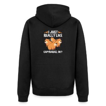Capibara Capybara - Unisex Premium Bio Zip Hoodie - Schwarz - Hinten - Nico (187cm)