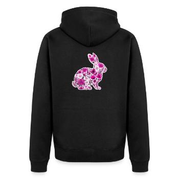 Hase Silhouette Blumen Pink - Unisex Premium Bio Zip Hoodie - Schwarz - Hinten - Nico (187cm)