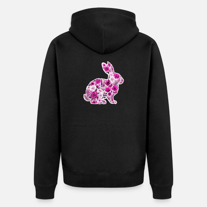 Fleurs Silhouette de Lapin Rose - Veste à capuche bio Premium Unisexe - noir