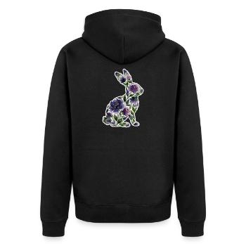 Hase Silhouette Blumen - Unisex Premium Bio Zip Hoodie - Schwarz - Hinten - Nico (187cm)