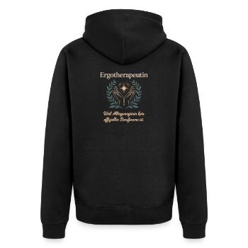 Ergotherapeutin Ergo Praxis Team Ergotherapie - Unisex Premium Bio Zip Hoodie - Schwarz - Hinten - Nico (187cm)