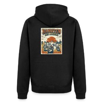 Banditen des Nordens Möwen Fischbrötchen Diebe  - Unisex Premium Bio Zip Hoodie - Schwarz - Hinten - Nico (187cm)