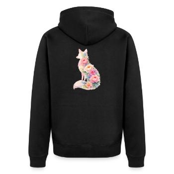 Fuchs Pastell Blumen Silhouette - Unisex Premium Bio Zip Hoodie - Schwarz - Hinten - Nico (187cm)