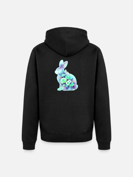 Hase Aquarell Blumen Ostern - Unisex Premium Bio Zip Hoodie - Schwarz