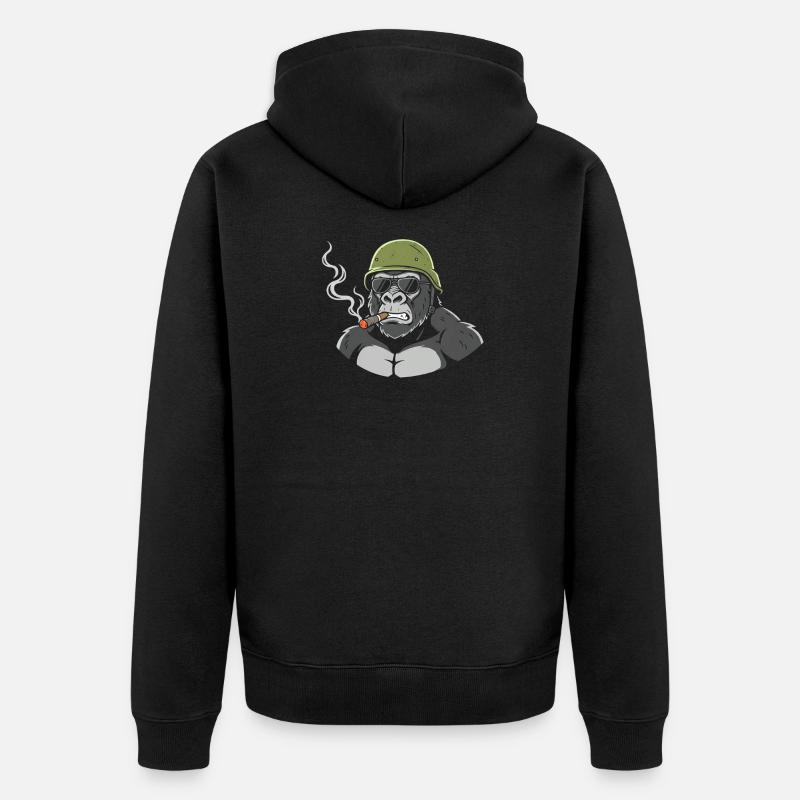 Gorilla Commando mit Zigarre - Unisex Premium Bio Zip Hoodie - Schwarz