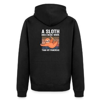 Faultier-Meme: Mehr Arbeit als Bauchspeicheldrüse - Unisex Premium Bio Zip Hoodie - Schwarz - Hinten - Nico (187cm)