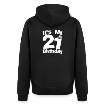 Es ist mein 21. Geburtstag Fette Typografie - Unisex Premium Bio Zip Hoodie - Schwarz - Hinten - Nico (187cm)