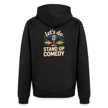 Lasst uns Stand-up Comedy - Unisex Premium Bio Zip Hoodie - Schwarz - Hinten - Nico (187cm)