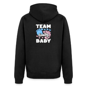 Team Gesundes Baby Gender Reveal Party - Unisex Premium Bio Zip Hoodie - Schwarz - Hinten - Nico (187cm)
