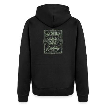 L’aîné des frères ou sœurs que je crée Le blason vintage des règles - Veste à capuche bio Premium Unisexe - noir - Dos - Nico (187cm)