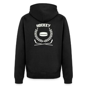 Hockey Emblem mit Scheibe und Lorbeer - Unisex Premium Bio Zip Hoodie - Schwarz - Hinten - Nico (187cm)