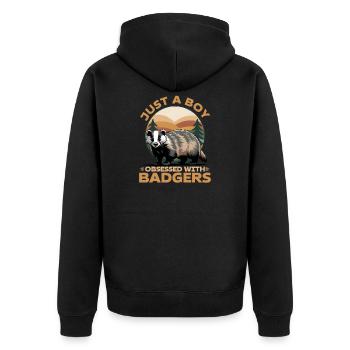 Funny Animal Badger - Unisex Premium Bio Zip Hoodie - Schwarz - Hinten - Nico (187cm)