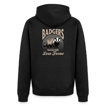 Funny Animal Badger - Unisex Premium Bio Zip Hoodie - Schwarz - Hinten - Nico (187cm)